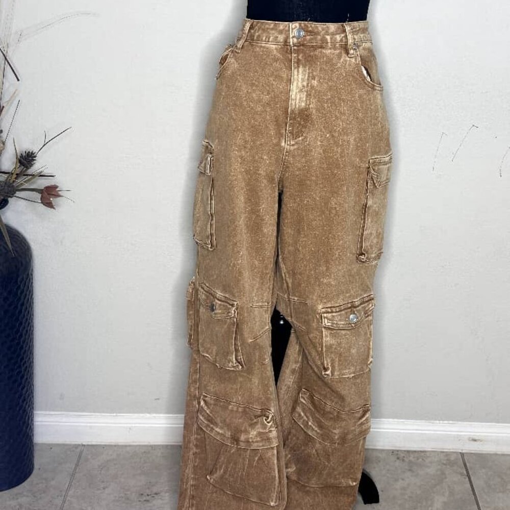 Brown Washed Cargo Pants